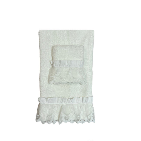 ATELIER TEXTILE Lot de paires de serviettes éponge dentelle brodée en 9 variantes de couleurs