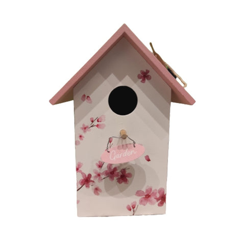 MAGNUS REGALO Casetta uccellini in legno SAKURA 2 varianti con fiori rosa H22cm