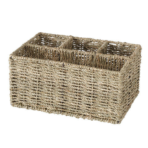 Boltze Rectangular Wicker Bottle Basket, Basket with 4 Storage Compartments Made of Seaweed Wood and Iron, Natural Material "ELSTRA", Country Vintage
