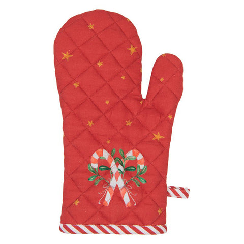 Clayre &amp; Eef Oven glove white, Christmas red with nutcracker 18x30 cm