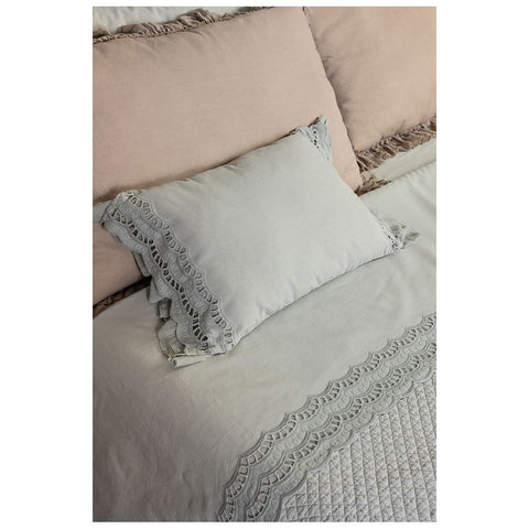 OPIFICIO DEI SOGNI White "Boudoir" cushion with san gallo lace and rouches, Made in Italy