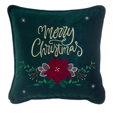 BLANC MARICLO' Green Christmas cushion with flower and writing