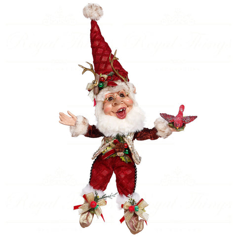 GOODWILL Figurine elf with bird Mark Roberts with red and green fabric dress H30m