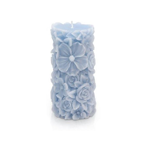 CERERIA PARMA Snot flowery large decorative light blue wax candle Ø6,5 H14 cm