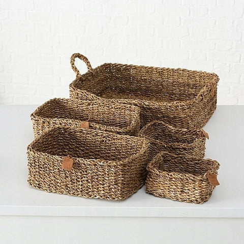 Boltze Beige flat basket with natural woven seagrass handles 50x41cm