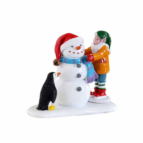 Elfe et bonhomme de neige LEMAX "Construire un bonhomme de neige" pour votre village de Noël