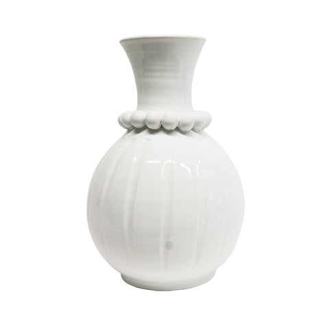 VIRGINIA CASA Striped vase with Shabby Chic pearls in white ceramic Ø30xH42 cm