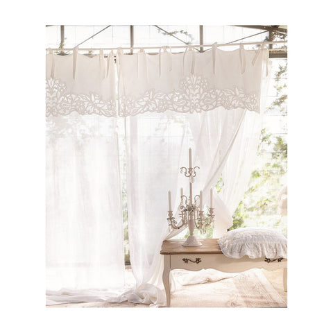BLANC MARICLO' Set 2 pannelli tenda con mantovana a fiori bianco 150x290 cm