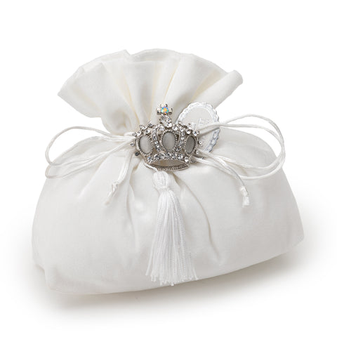 Hervit White velvet bag with crown 15x7x16 cm