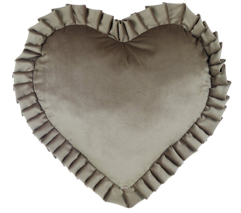 BLANC MARICLO' Coussin en forme de coeur gris tourterelle à volants 45x45 cm a29406