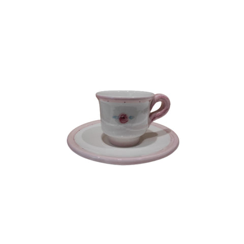 NALI' Set 6 tazzine da caffè porcellana SHABBY bianca con fiori rosa Ø6x6xØ12cm