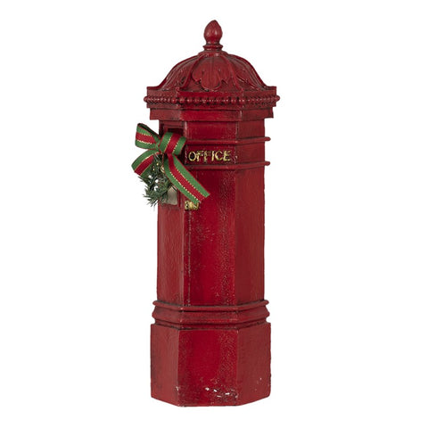 Clayre &amp; Eef Red Mailbox Christmas Figurine with Bow 10x9x29 cm