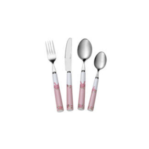 L'ART DI NACCHI Set of 24 cutlery for 6 people with pink flowers in stainless steel and ceramic