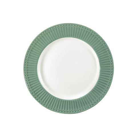 GREENGATE Dessert plate saucer ALICE with wavy pattern green stoneware Ø23 cm