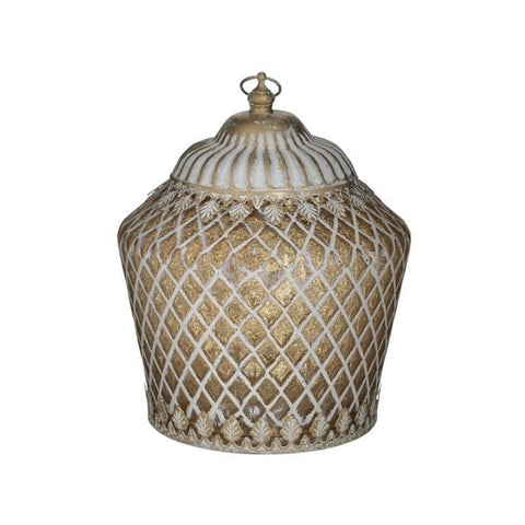 INART Lantern led lamp decoration with ivory and gold metal led Ø15 H19 cm