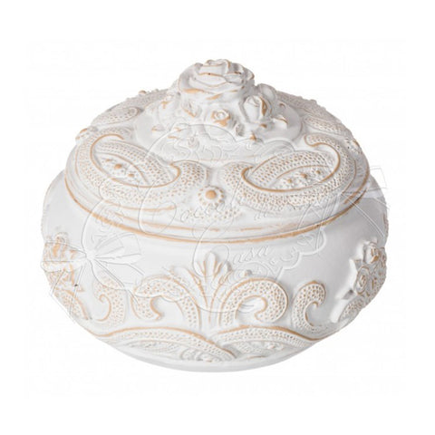 CUDDLES AT HOME Round box in pickled white resin "Bouquet"