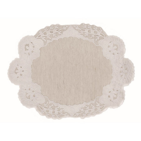 BLANC MARICLO' Set 2 Placemats Oval doilies with carved lace 38×55 cm