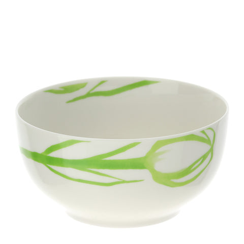 Hervit White porcelain kitchen bowl with green tulips "Tulip" D13xH7 cm