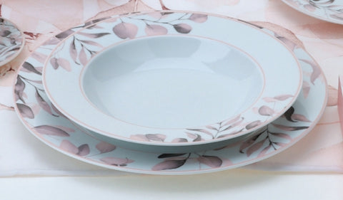 HERVIT Set de deux assiettes plates blanc/rose fleuri en porcelaine Botanic Ø27 ​​cm