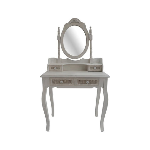 INART Makeup table dressing table with beige wooden mirror 75x40x140 cm 3-50-147-0108