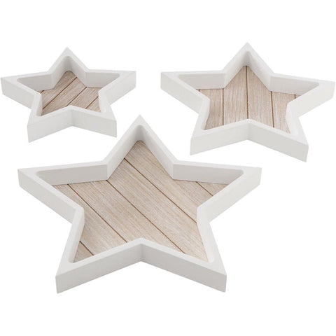 Boltze Set of 3 white wooden star-shaped Christmas trays