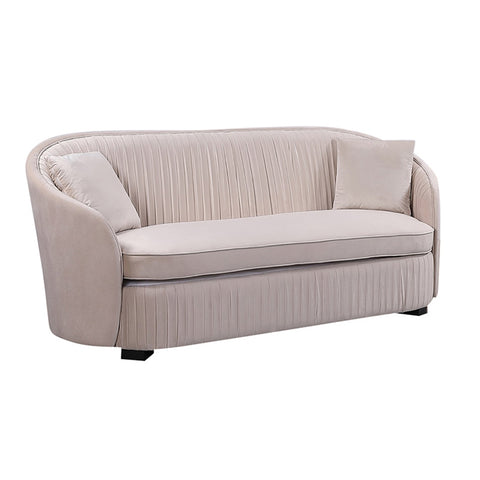 INART Ivory 2-seater sofa in wood and natural beige velvet 163 x 87 x 85 cm