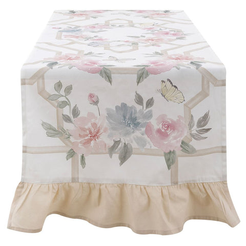 Blanc Mariclò Runner in cotton with "Floral Twist" Shabby frill 45×140 cm