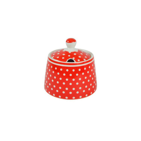 ISABELLE ROSE Red bone china sugar bowl with white polka dots 9x9.5 cm