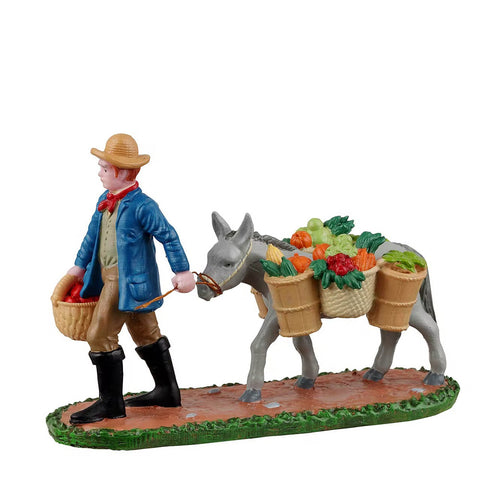 LEMAX Farmer with donkey in resin "Off To Market" for your Christmas village
