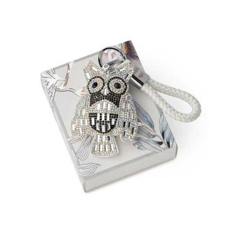 HERVIT White owl keychain with rhinestones 19 cm 27924