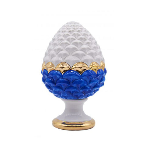 SBORDONE Pigna avec pied décoration porte-bonheur FIDUCIA blanc bleu porcelaine H14