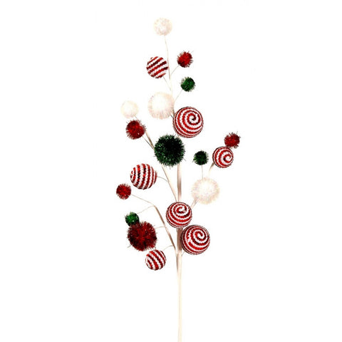 VETUR Decorazione natalizia ramo con caramelle rosso e bianco e verde 73 cm
