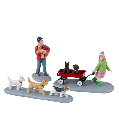 LEMAX 3-piece set "Puppy Parade" walking dogs in resin