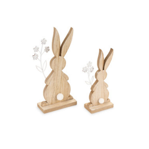 TISSU NUAGES Ensemble de deux lapins aux fleurs shabby Décoration en bois de Pâques Clarissa