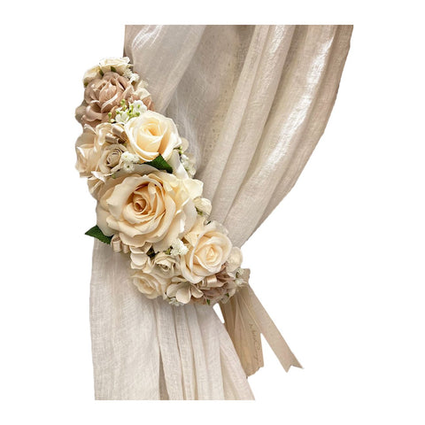 MATA CREATIONS Embrasse florale Embrasse roses en coton beige ivoire 77 cm