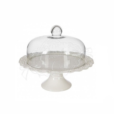 COCCOLE DI CASA Alzatina con cupola in vetro LAILA bianco d30xh35cm IN04116