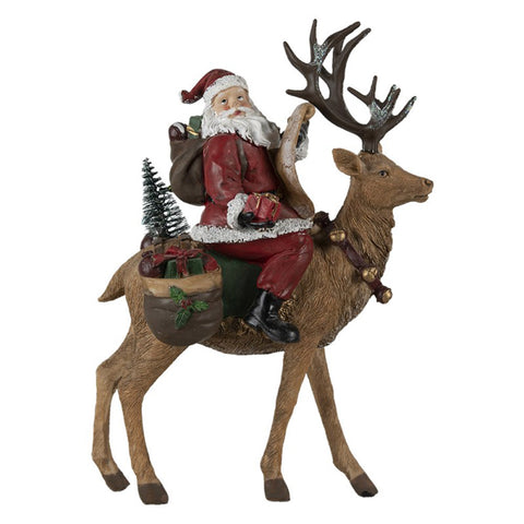 CLAYRE E EEF Figurine de Noël Père Noël avec renne effet bois 23x11x30 cm