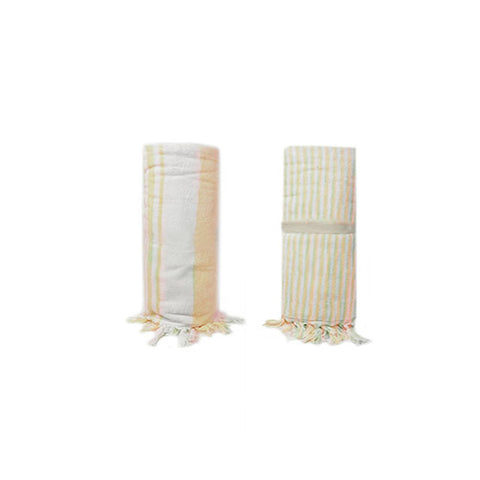 L'ATELIER 17 Sponge beach towel with fringes MADE IN ITALY white and orange 90x170