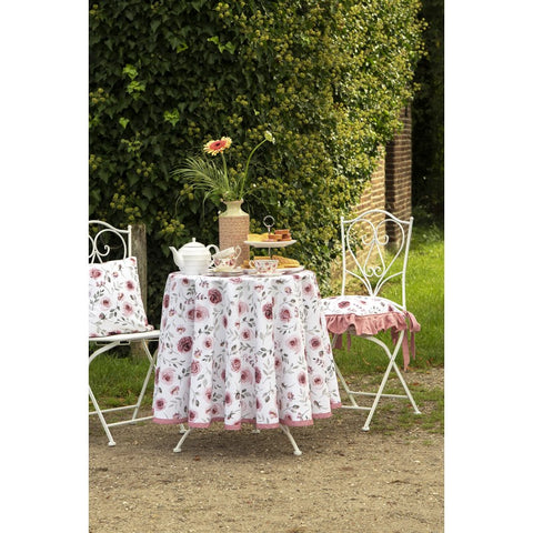 CLAYRE E EEF Set 2 copricuscini sedia con rouches bianco con fiori rosa 40x40 cm