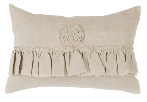 BLANC MARICLO Cushion with rose and ruffles GRETA GARBO linen and cotton 30x45 cm A28561