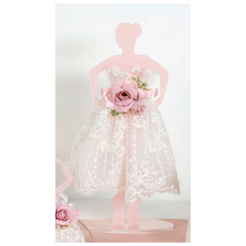 Fiori di lena Ballerina rosa con vestito in pizzo 13x13xH33 cm
