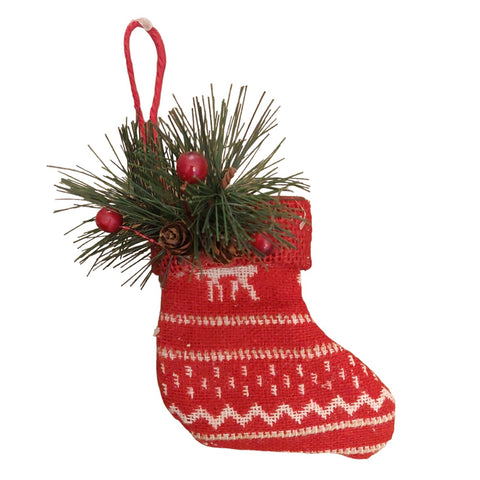 VACCHETTI Red Christmas stocking to hang with mistletoe in fabric 11x13x5 cm