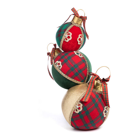 GOODWILL Pila di palline natalizie in tessuto con fiocco