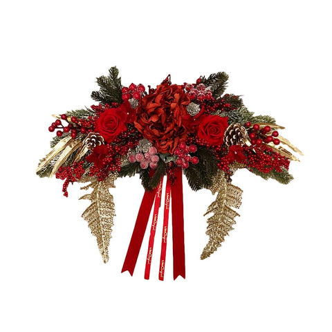 MATA CREAZIONI Tralcio natalizio con fiori e bacche fregio fuoriporta rosso 45cm