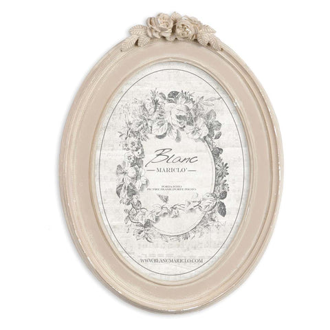 BLANC MARICLO' Cornice porta foto ovale con fiori tortora shabby chic 17x3x23 cm