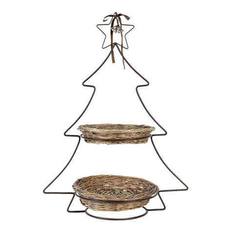 Clayre &amp; Eef Présentoir à gâteaux en forme d'arbre de Noël 2 paniers 28x45xh63 cm