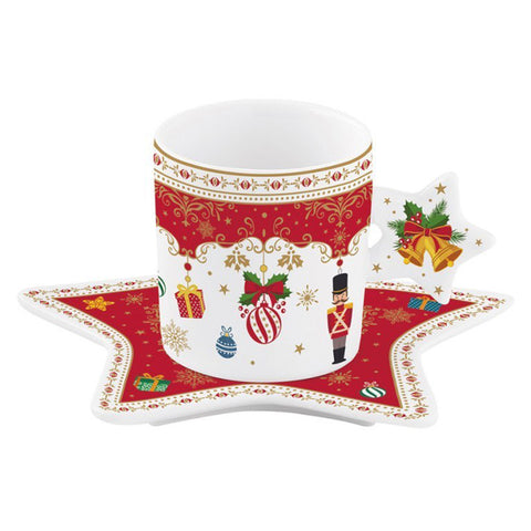 EASY LIFE Tasse et soucoupe à thé de Noël avec étoile en porcelaine 175 ml