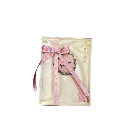 FIORI DI LENA Chiave cuore sacro porcellana Capodimonte con scritta in dialetto e scatola rosa Made in italy H 17 cm