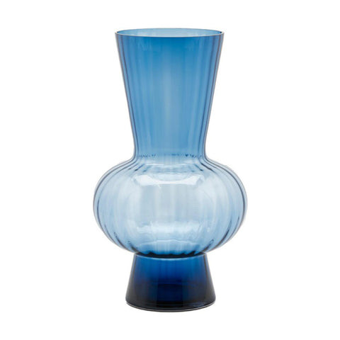 EDG Enzo de Gasperi Striped indoor vase with sphere and neck in blue glossy glass, for flowers or plants, modern style