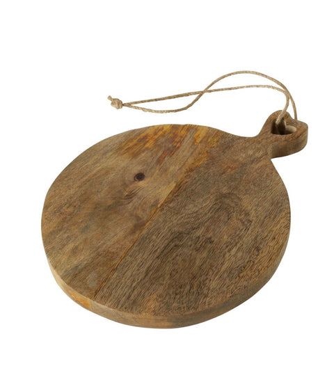 Boltze Tagliere da cucina tondo con cuore intagliato in legno di mango e corda naturale "Elov" Stile Country - Scandinavo D23x30xh3 cm